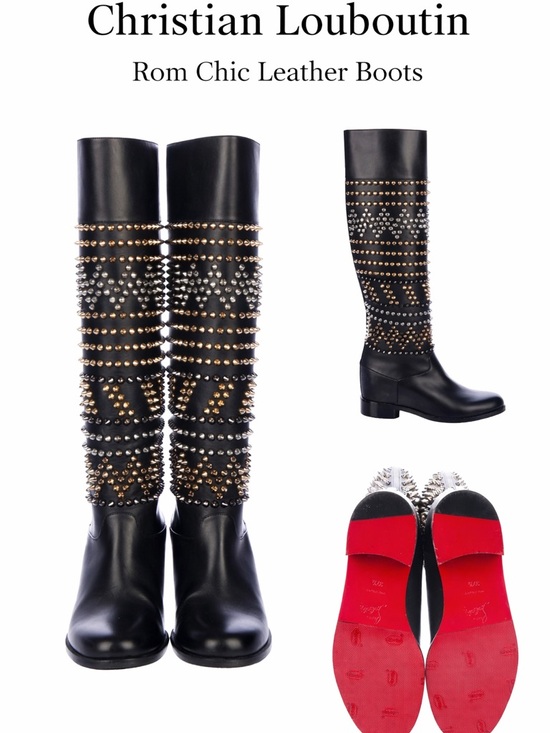 Christian Louboutin Shoes - Christian Louboutin Black Leather Knee Boots with Mixed Metal Studs